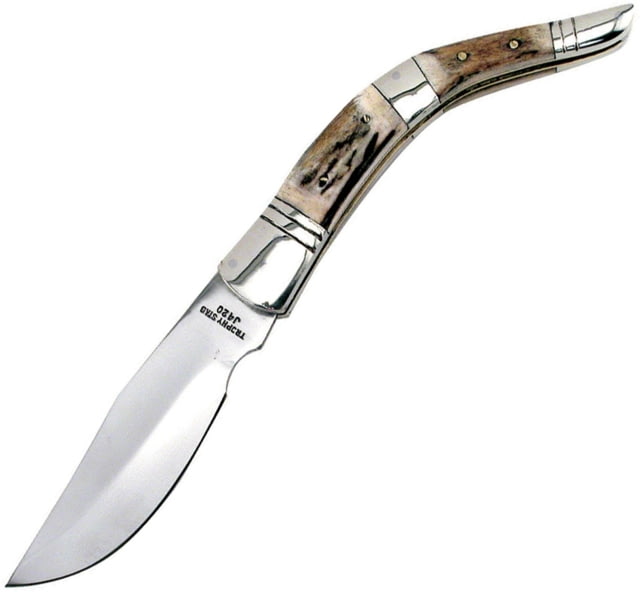 Frost Navaja Folder 4.75in Satin SS Clip Point Blade Stag Bone Handle SS Bolster - Frost