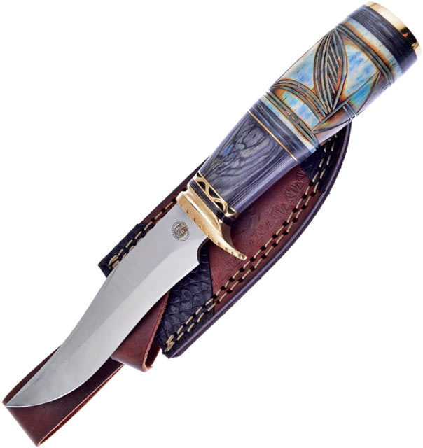Frost Night Walker Fixed Blade Knife 10in Overall 5.5in Satin Stainless Skinner Blade Wood/Bone Handle Leather Sheath - Frost