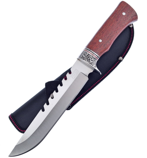 Frost Pakkawood Bowie Knife 12.5in Overall 9in Satin Sawback 3Cr13 SS Blade Brown Pakkawood Handle Nylon Sheath - Frost