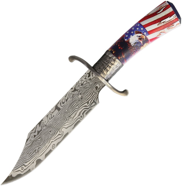 Frost Patriotic Bowie Knife 7.5" faux damascus finish stainless clip point bla ABS handle