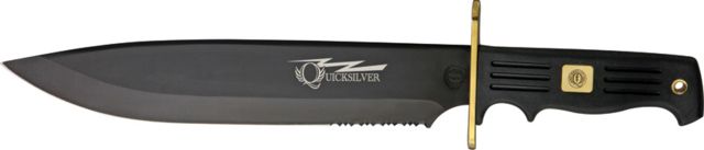 Frost Quicksilver Bowie Fixed Blade Knife 10.25in Serrated Black Fingergrooved Rubberized Handle F - Frost