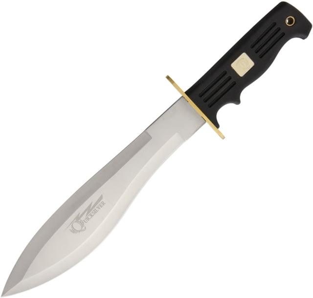 Frost Quicksilver Bowie Knife Quicksilver 15in Overall 9.75in Satin SS Drop Point Black Rubber Handle Brass Guard Black Nylon Sheath - Frost