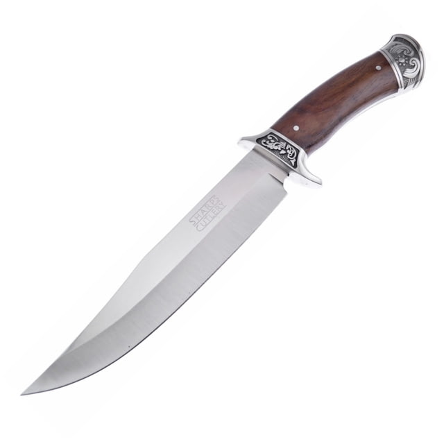 Frost Sharps Cutlery Bowie Knife Sharps Cutlery 12.5in Overall 7.5in Satin 3Cr13 SS Clip Point Blade Brown Wood Handle Black Nylon Sheath - Frost