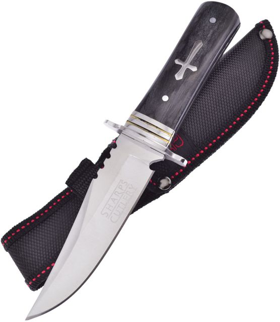 Frost Sharps Cutlery Cross Bowie Fixed Blade Knife 4.25in Stainless Steel Standard Edge Satin Black Pakkawood Handle - Frost
