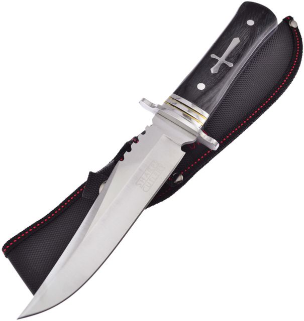 Frost Sharps Cutlery Cross Bowie Fixed Blade Knife 6.25in Stainless Steel Standard Edge Satin Black Pakkawood Handle - Frost