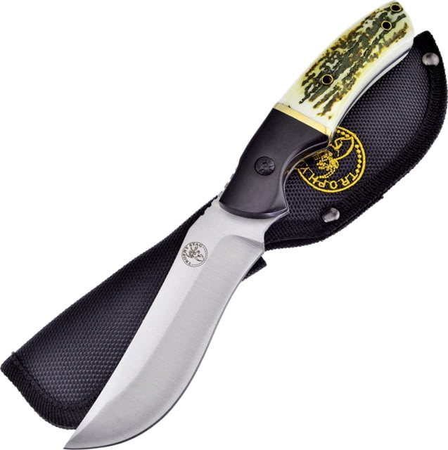 Frost Small Bowie Knife Trophy Stag 9in Overall 4.25in Satin SS Blade Imitation Stag And Black Pakkawood Handle Black Nylon Sheath - Frost