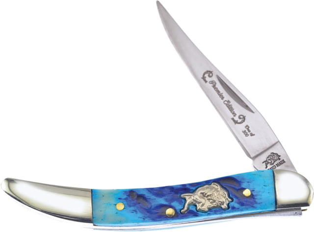 Frost Small Toothpick Blue Bone Bulldog Folding Knife Mirror SS Long Clip Blade Blue Jigged Bone Handle Nickel Silver Bolster Blue - Frost