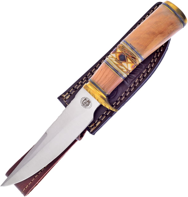Frost Sparrow II Fixed Blade Knife 12in Overall 7in Satin Finish Stainless Blade Olive Wood Handle Leather Sheath - Frost