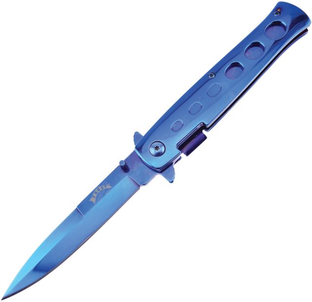 Frost Stiletto Linerlock A/O Blue Folding Knife3.5in3Cr13 Stainless SteelStandard EdgeBlue Stainless Handle