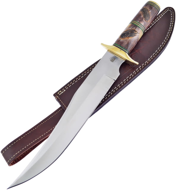 Frost Tecumseh Bowie Knife 12" satin finish stainless clip point blade Brown bone handle with black and green wood insert - Frost