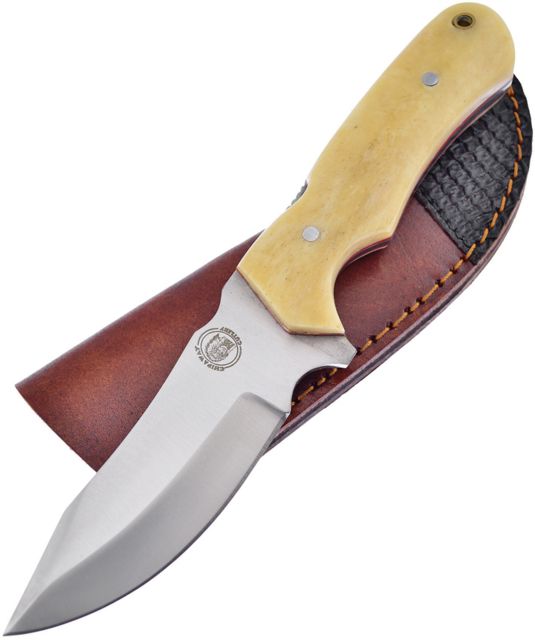Frost The Chief Hunter White Bone Fixed Blade Knife 4.5in Stainless Steel Standard Edge Satin White Bone Handle - Frost