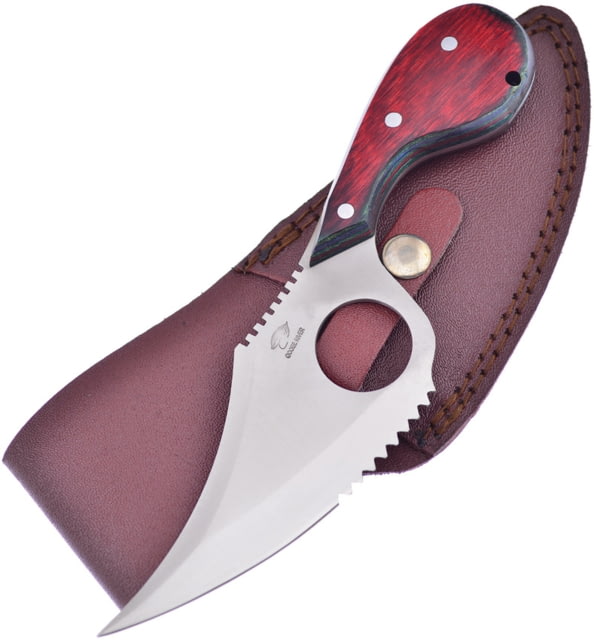 Frost The Snook Frost Wood Knife Ocoee River The Snook 7.25in Overall 4in Satin SS Blade Frostwood Handle Finger Ring Brown Leather Sheath - Frost Cutlery
