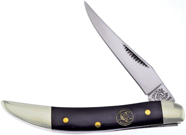 Frost Toothpick Buffalo Horn Crowing Rooster Folding Knife Mirror SS Long Clip Blade Buffalo Horn Handle Nickel Silver Bolster Inlay Shield - Frost Cutlery