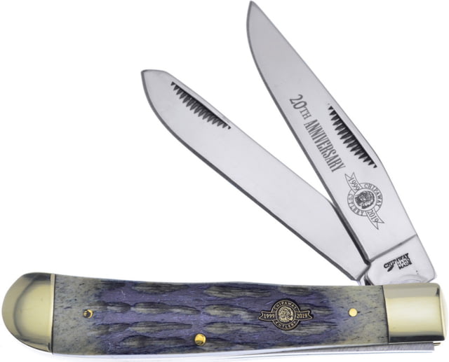 Frost Trapper 20th Annversary Folding Knife Satin finish stainless clip and spey blades Gray pick bone handle