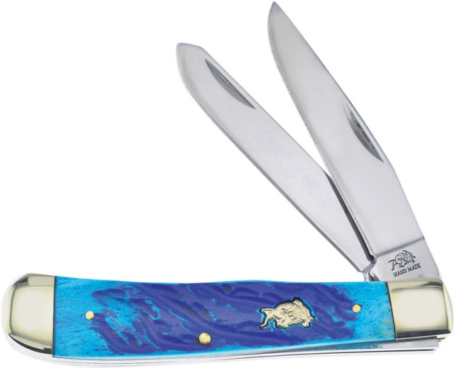 Frost Trapper Blue Bone Bulldog Folding Knife Mirror SS Clip/ Spey Blades Blue Jigged Bone Handle Nickel Silver Bolster Blue