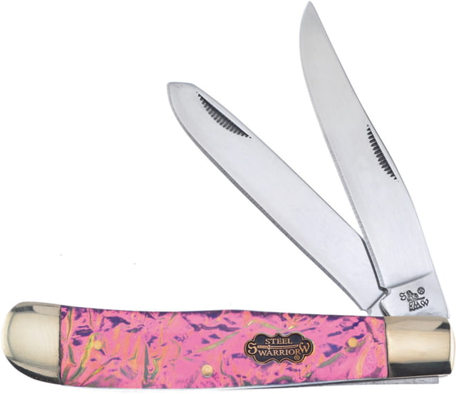 Frost Trapper Color Change Folding Knife Mirror finish stainless clip and spey blades Pink and purple color change resin handle