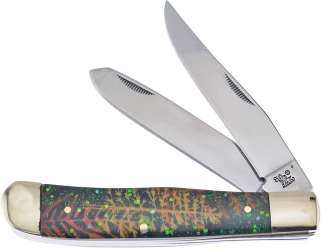 Frost Trapper Steel Warrior Folding Knife Mirror finish stainless clip and spey blades Multi-color glitter resin handle