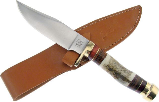 Frost Trophy Stag Bowie Fixed Blade Knife 5.25in Stainless Steel Standard Edge Satin Stag Bone and Pakkawood Handle - Frost