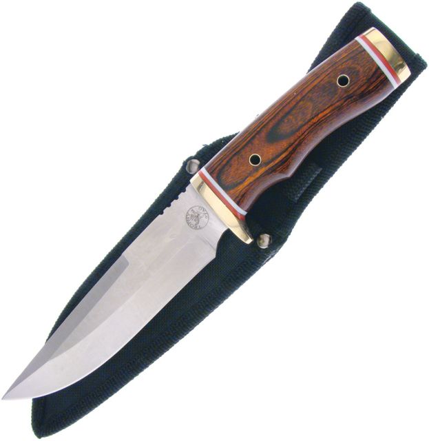 Frost Trophy Stag Bowie Pakkawood Fixed Blade Knife 5.5in Stainless Steel Standard Edge Satin Brown Pakawood Handle - Frost