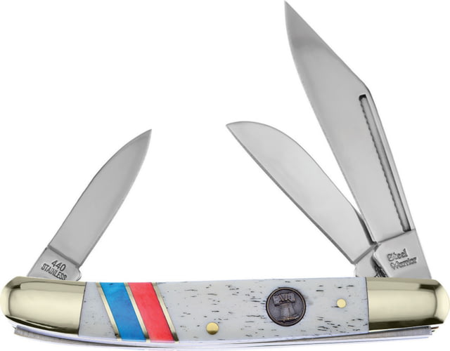 Frost Wrangler Liberty Bell Folding Knife Mirror finish stainless clip sheepsfoot and pen Red white and blue smooth bone handle - Frost Cutlery