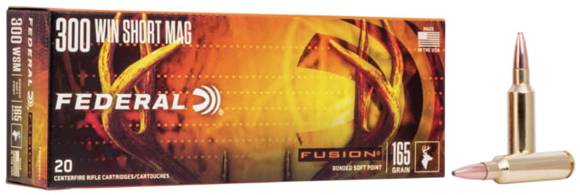Federal Fusion .300 Winchester Short Magnum 165 Grain Soft Point Brass Centerfire Rifle Ammo 20 Rounds