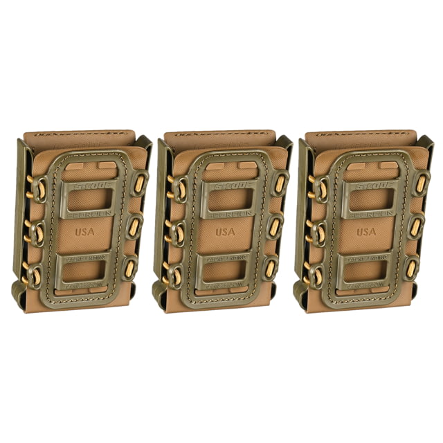 G-Code Rifle Soft Shell Scorpion Mag Carrier w/ R1/R2/R3 Molle and Belt Mounts Pack of 3 OD Green Frame/Tan Shell Rifle SS-R1-3PK-123-GNTN - G-Code Holsters