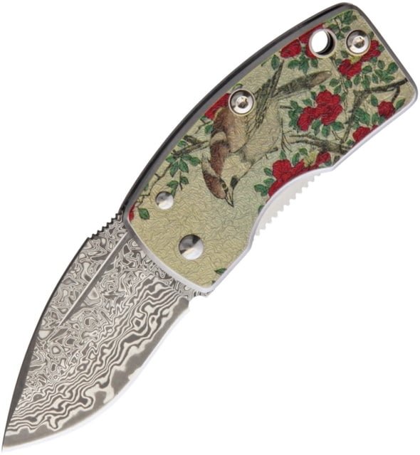 G.Sakai Money Clip Framelock Folding Knife 1.63in Damascus Steel Blade SS Handle Pocket Clip Texture Szanqua Handle Artwork Boxed With Hanging Tab - G.Sakai