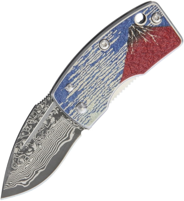 G.Sakai Money Clip Framelock Mt Fuji Folding Knife 1.63in Damascus Steel Drop Point SS Handle Pocket Clip Textured Mt Fuji Handle Artwork Boxed With - G.Sakai