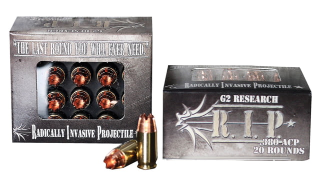 Research Ammunitions R.I.P. .380 ACP 62 Grain Hollow Point Brass Cased Pistol 20 Rounds RIP 380 ACP Ammo