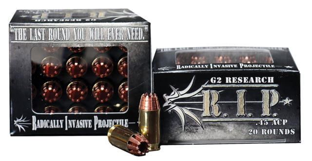 Research Ammunitions RIP .45 ACP 162 Grain HP Brass Case Centerfire Pistol 20 Rounds Box RIP 45 ACP Ammo