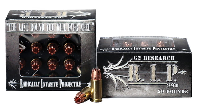Research Ammunitions R.I.P. 9mm Luger 92 Grain Hollow Point Brass Cased Pistol 20 Rounds RIP 9MM Ammo