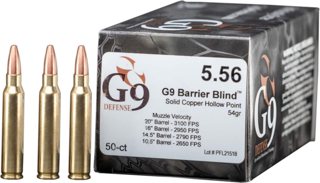 G9 Defense 5.56mm 54 Grain Hollow Point Brass Cased Pistol Ammo 20 Rounds Defense 5.56mm 54 Grain Hollow Point Brass Cased Pistol 20 Rounds Ammo