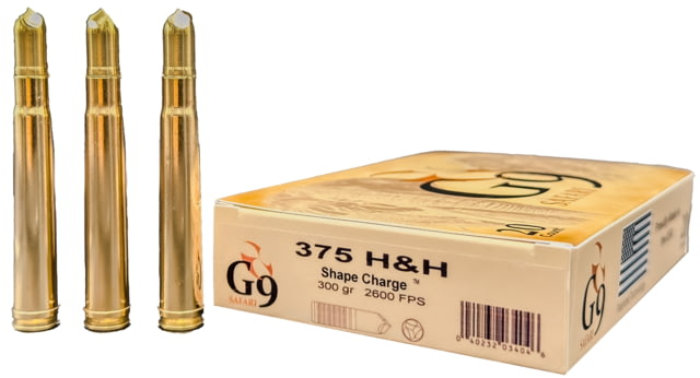 Defense Safari .375 H&H Magnum 300 Grain Shape Charge Solid Brass Cased Rifle 20 Rounds Ammo