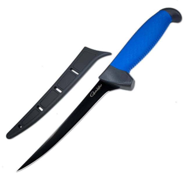 Gamakatsu Fillet Fillet Fixed Blade Knives 6 inch 420J2 Stainless Steel Trailing Point/Fillet Glass Filled Nylon Rubber Overmold Handle Grey - Gamakatsu