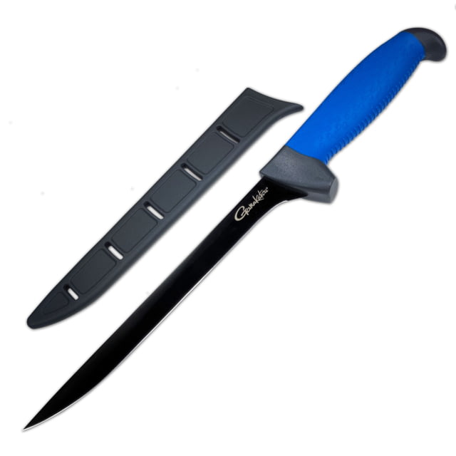 Gamakatsu Fillet Fillet Fixed Blade Knives 7.5 inch 420J2 Stainless Steel Trailing Point/Fillet Glass Filled Nylon Rubber Overmold Handle Grey - Gamakatsu