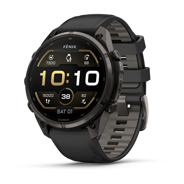 Garmin Fenix 9 Pro Watch 47mm Case Diameter Carbon Gray DLC Titanium Bezel Black/Pebble Gray Silicone Band