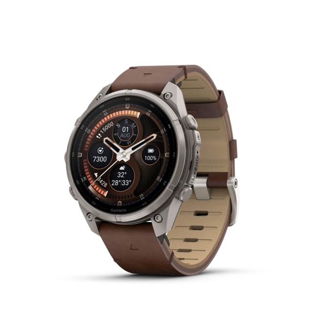 Garmin Fenix 9 Pro Watch 47mm Case Diameter Titanium Bezel Walnut Leather Band