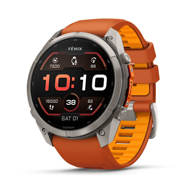 Garmin Fenix 9 Pro Watch 51mm Case Diameter Titanium Bezel Autumn Orange/Spark Orange Silicone Band