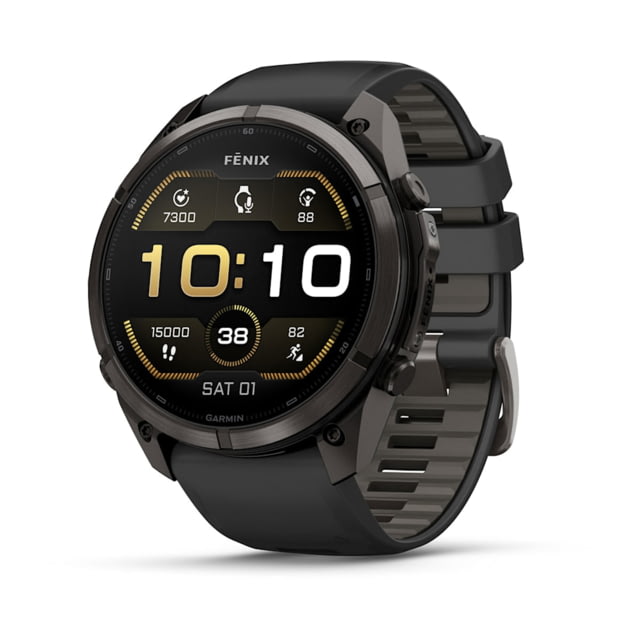 Garmin Fenix 9 Pro Watch 51mm Case Diameter Carbon Gray DLC Titanium Bezel Black/Pebble Gray Silicone Band
