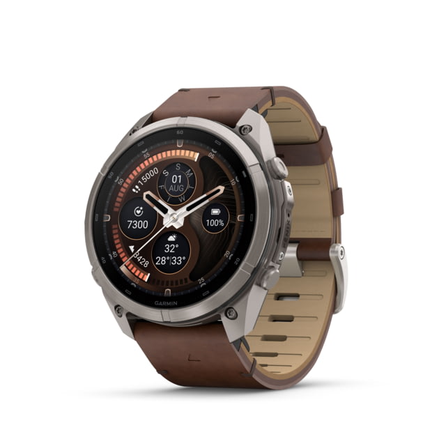 Garmin Fenix 9 Pro Watch 51mm Case Diameter Titanium Bezel Walnut Leather Band