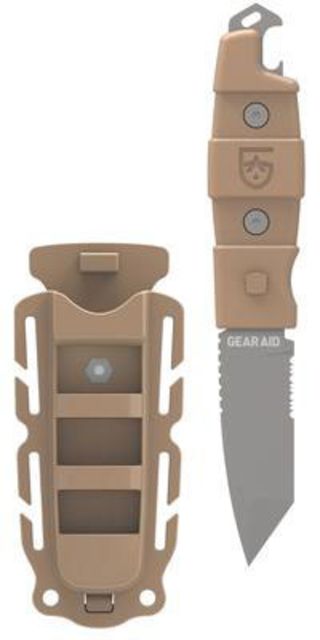 Gear Aid Kotu Tanto Survival Knife w/ Quick Release Sheath and Removable Belt Clip Titanium-coated 3in Blade Acetal Handle Coyote - Gear Aid