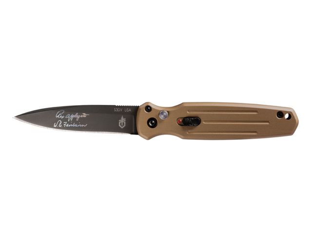 Gerber Mini Covert Auto Automatic Folding Knife 2.8in CPM-S30V Plain Edge Brown Handle - Gerber