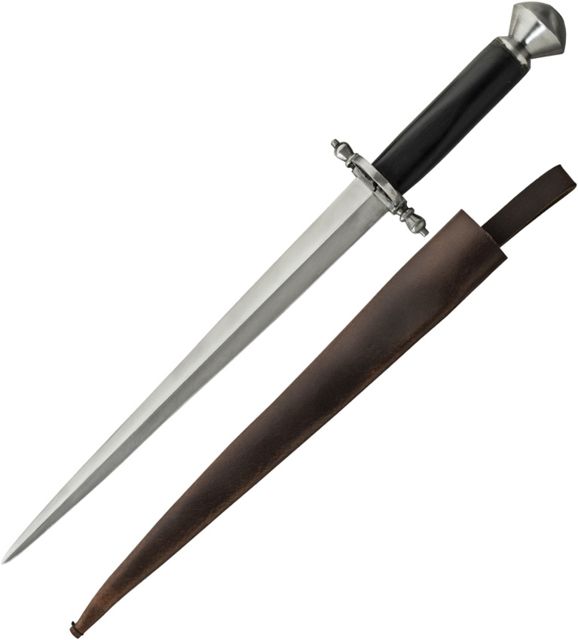 Get Dressed For Battle Saxon Parrying Dagger Fixed Blade Knife 12in Carbon Steel Black Wood Handle - Get Dressed For Battle