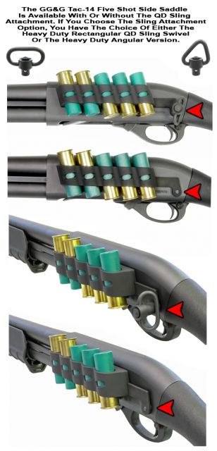 GG&G Remington Tac-14 Side Saddle Shell Holder 5-Shot w/ The QD Sling Attachment And Angular QD Swivel Black - Gg&G