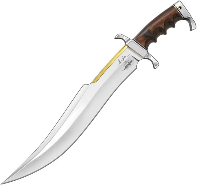 Gil Hibben 65th Annv Spartan Bowie Knife 20.63in Overall 15.13in Mirror Upswept Blade Brown Pakkawood Handle Leather Sheath - Gil Hibben