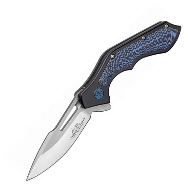 Gil Hibben Hurricane Linerlock Folding Knife 3.13" satin finish 7Cr17MoV stainless blade Black aluminum handle with Black and blue G10 onla - Gil Hibben