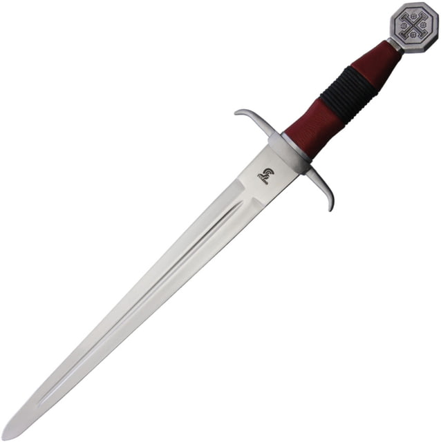 Gladius Jerusalem Mini Sword 10.5" satin finish unsharpened stainless blade Faux red leather and black cord wrapped handle - Gladius