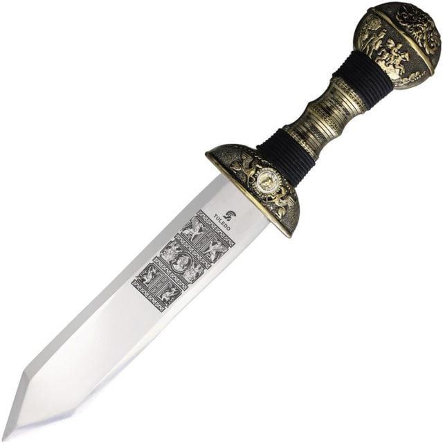 Gladius Roman Dagger 14in Overall 8in Satin Double Edge Blade Antique Metal Alloy/Black Cord Wrapped Handle Leather Sheath - Gladius