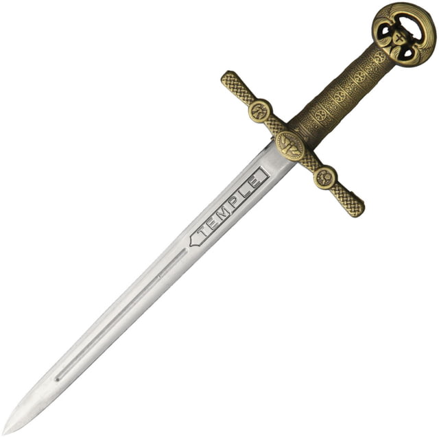 Gladius Temple Letter Opener 4.5" unsharpened metal alloy blade Aged brass finish metal alloy handle - Gladius