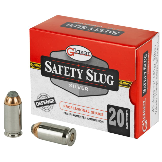 Glaser Ammo Silver .45 ACP +P 145 grain 20 Rounds Pistol Ammo GL0060020 - Glaser